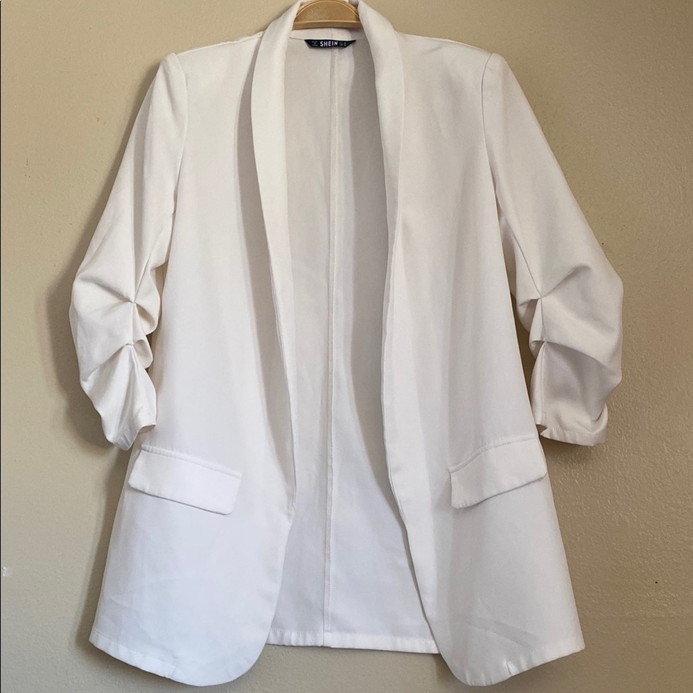 SHEIN White Blazer 3/4 Sleeve Open Front